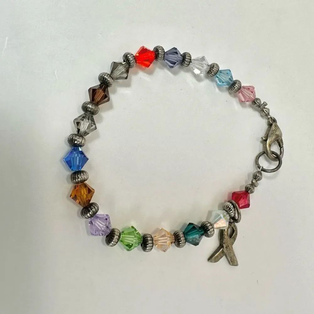 SIC Sterling silver Swarovski Crystal breast cancer awareness bracelet